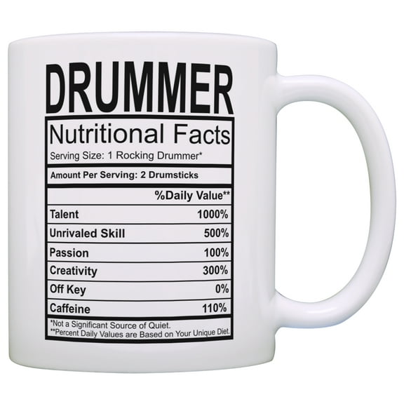 ThisWear Drummer Gifts Drummer Nutritional Facts Label Percussion Drum Player 11 ounce Coffee Mug