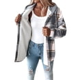 thumbnail image 6 of Women'S Casual Jacket Plaid Long Sleeve Shacket Fleece Lined Hooded Jackets Warm Coat Light Gray XXXL, 6 of 9