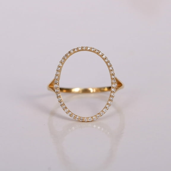 Diamond Oval Cutout Ring, Large Ring, 925 Sterling Silver Unique Ring, Delicate Ring, Art Deco Ring, Handmade Fine Jewelry