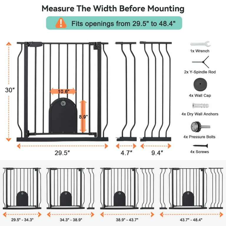 29.5-48.4'' Baby Gate Baby Fences, 30 Tall Pressure Mounted For Doorway  Stairs, Black