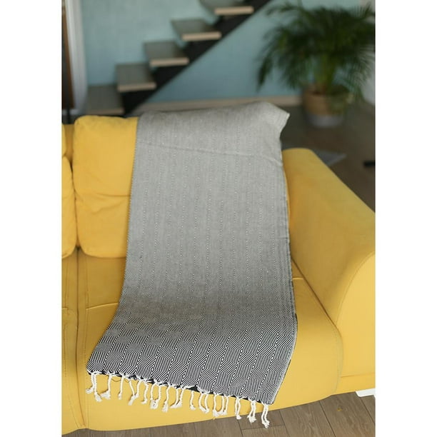 Mike Co. New York 100 Turkish Cotton Handwoven Throw Blankets Black 70 X40