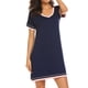thumbnail image 3 of Vestido de dormir con cuello en V, camisas de noche de algodón de manga corta, vestido de dormir suave para mujer, claridad notable, 3 of 6
