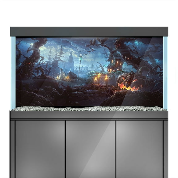 Aquarium Background Stickers  - Pumpkin Halloween Night Trees - Fish Tank Reptile Terrarium Decor Poster