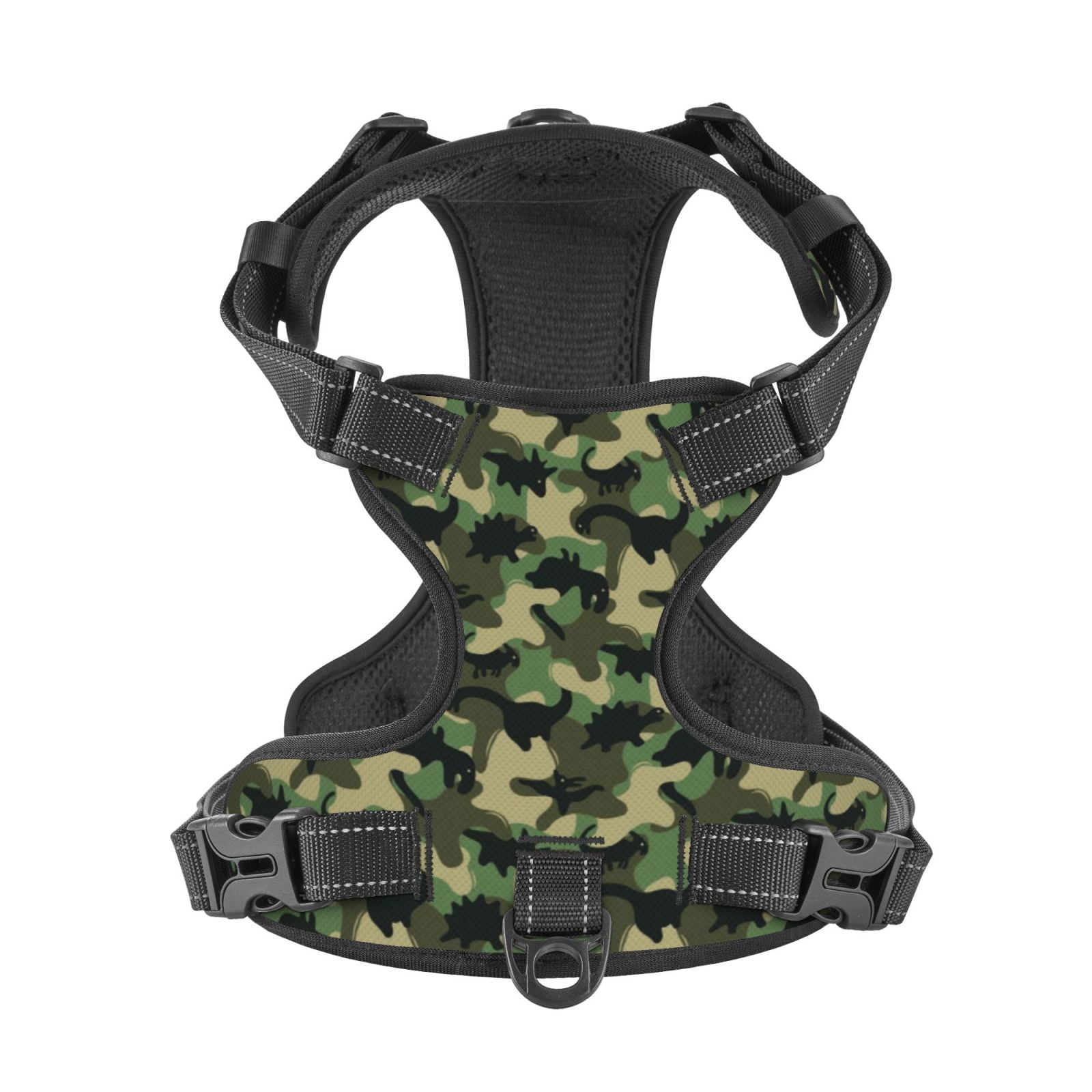 Kdxio Camouflage Dinosaur Print No Pull Dog Harness Adjustable Reflective Oxford Easy Control Medium Large Dog Harness for Training and Everyday-Large