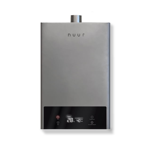 Nuur - Calentador de Agua de Paso Modulante Gas LP para 2.5 Servicios (Ahorra hasta 80% de Gas), Display Digital, Encendido Automático, Alta y Baja Presión, Compatible con Calentador Solar - CAMOD14LP