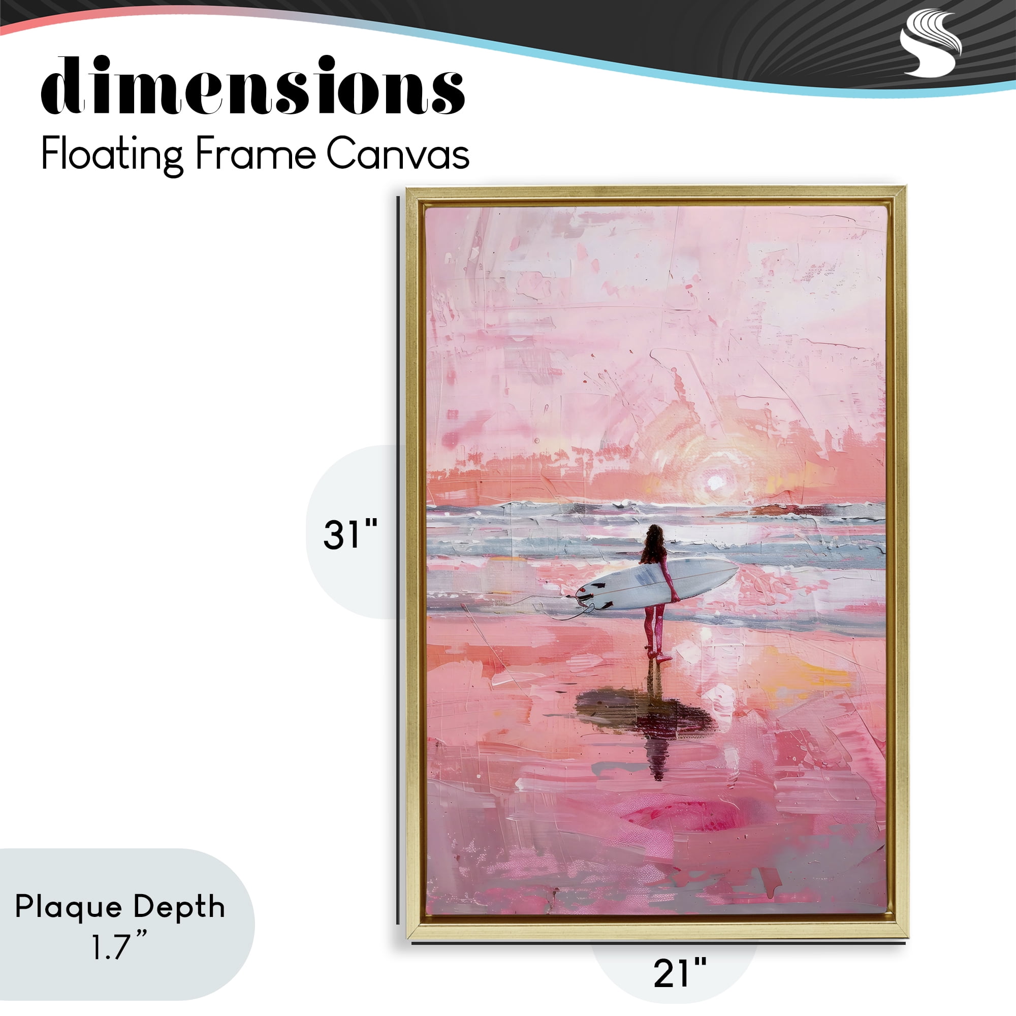 Stupell Industries Surfer at Pink Sunset Gold Framed Floater Canvas Wall Art, design by Creative Studio