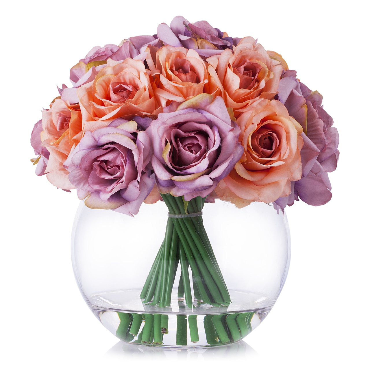 Enova Home Silk Rose Flower Arrangement in Clear Glass Vase With Faux