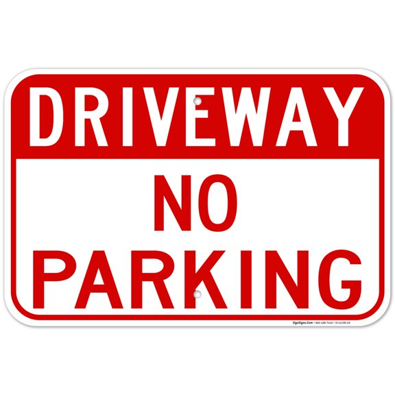 No Parking With Driveway Header Sign, 12x18 Aluminum
