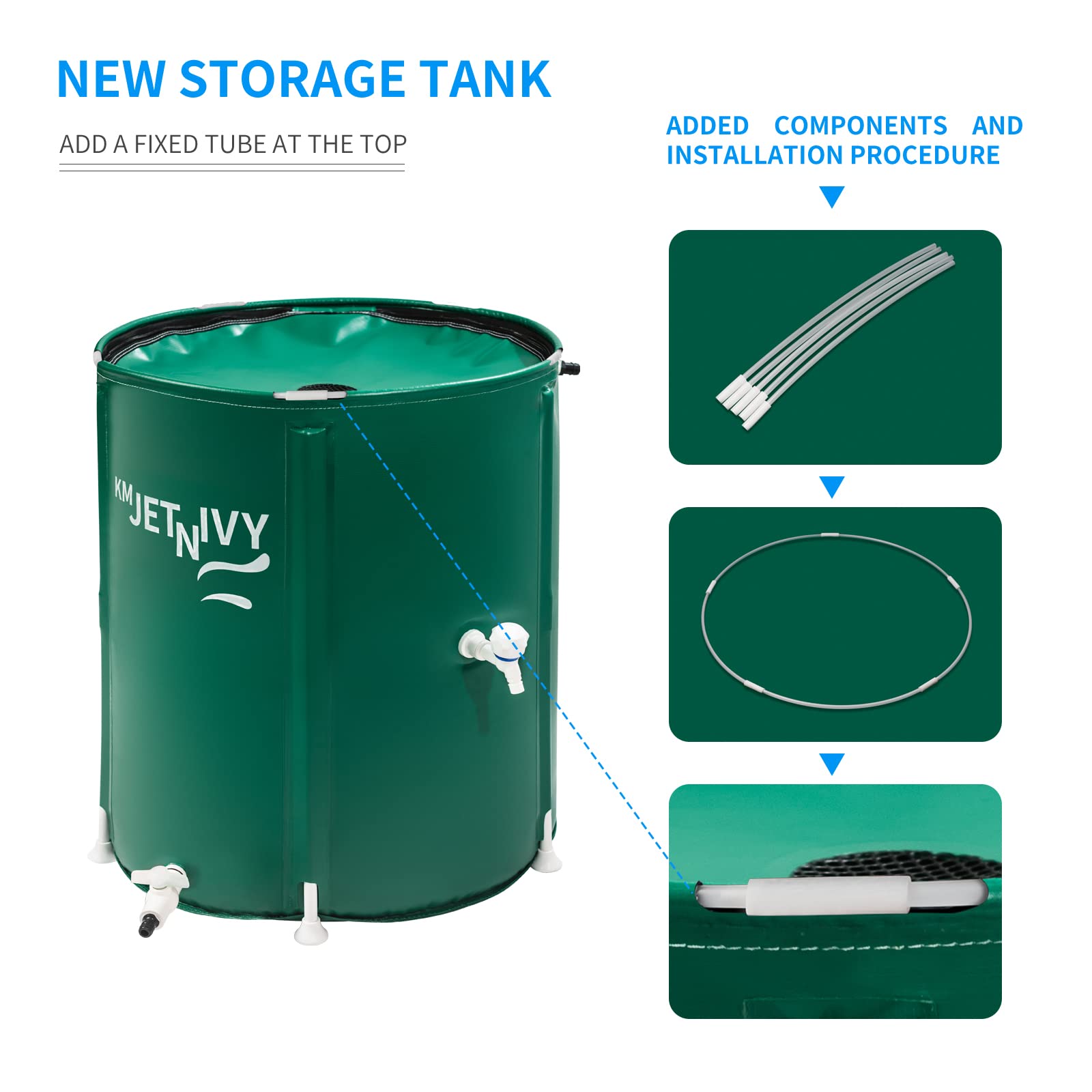 KMJETNIVY Rain Barrel Upgrade Anti-Collapse Collapsible Rainwater Collection System,Portable Water Storage Tank,Garden Water Catcher(Green,50G)