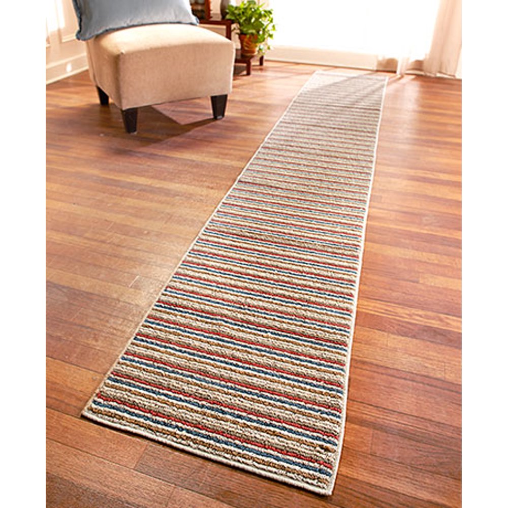 Extra Long Stripe Nonslip Runners Home Hall Kitchen Accent Mat Rug Sand Blue Sage (20" x 120