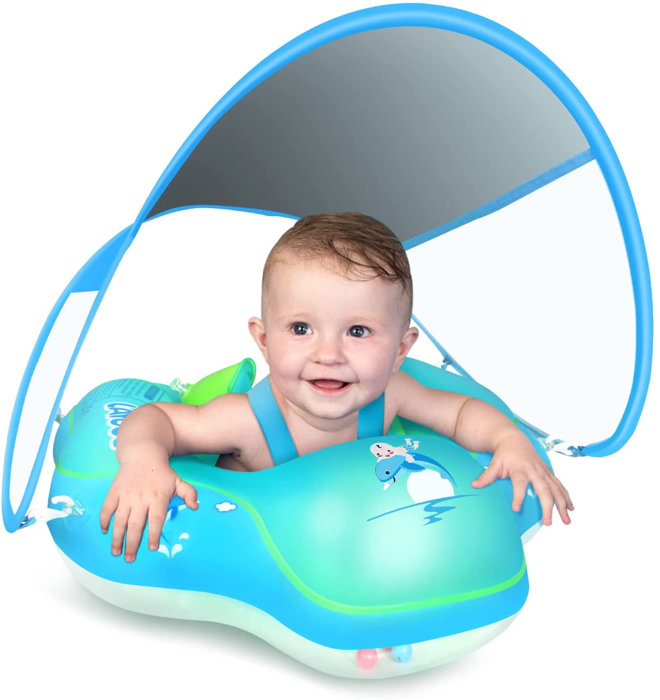 Swimways Baby Spring Float Sun Canopy Includes 5 Tethered Toys And Reusable C... 