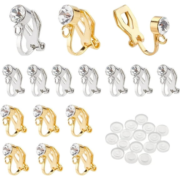 8-Piece Clip-On Earring Converter with Gold Silver Rhinestone - Ears DIY Set colorful