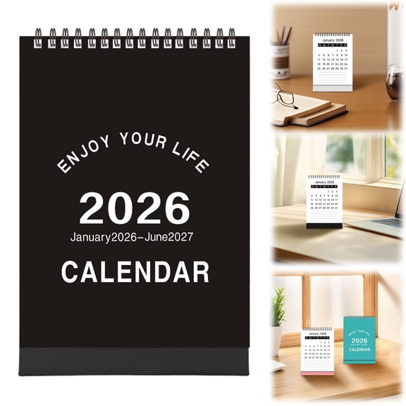 SMKE 2026-2027 18-Month Desk Calendar,Compact Portable Monthly Planner,Sustainable Paper School Work Organizer,Modern "Enjoy Your Life" Decor Calendar,Multi-Purpose Home Office Desk Planner Black