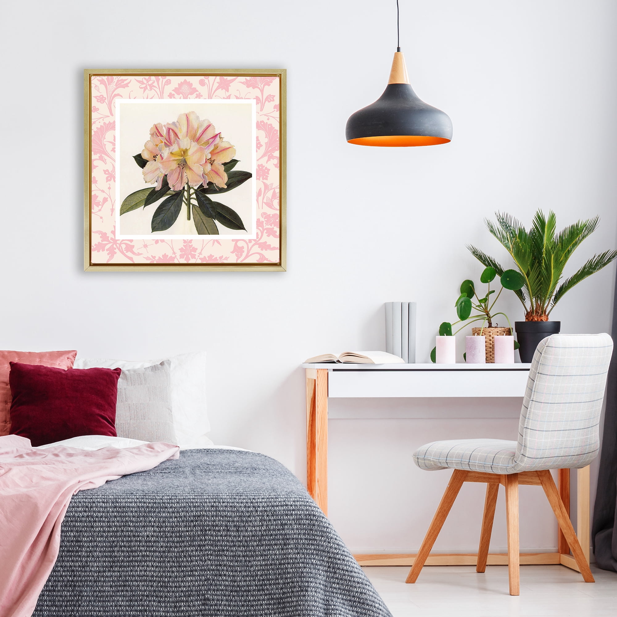 Stupell Industries Pink Vintage Pattern Botanical Gold Framed Floater Canvas Wall Art, design by Livi Finn