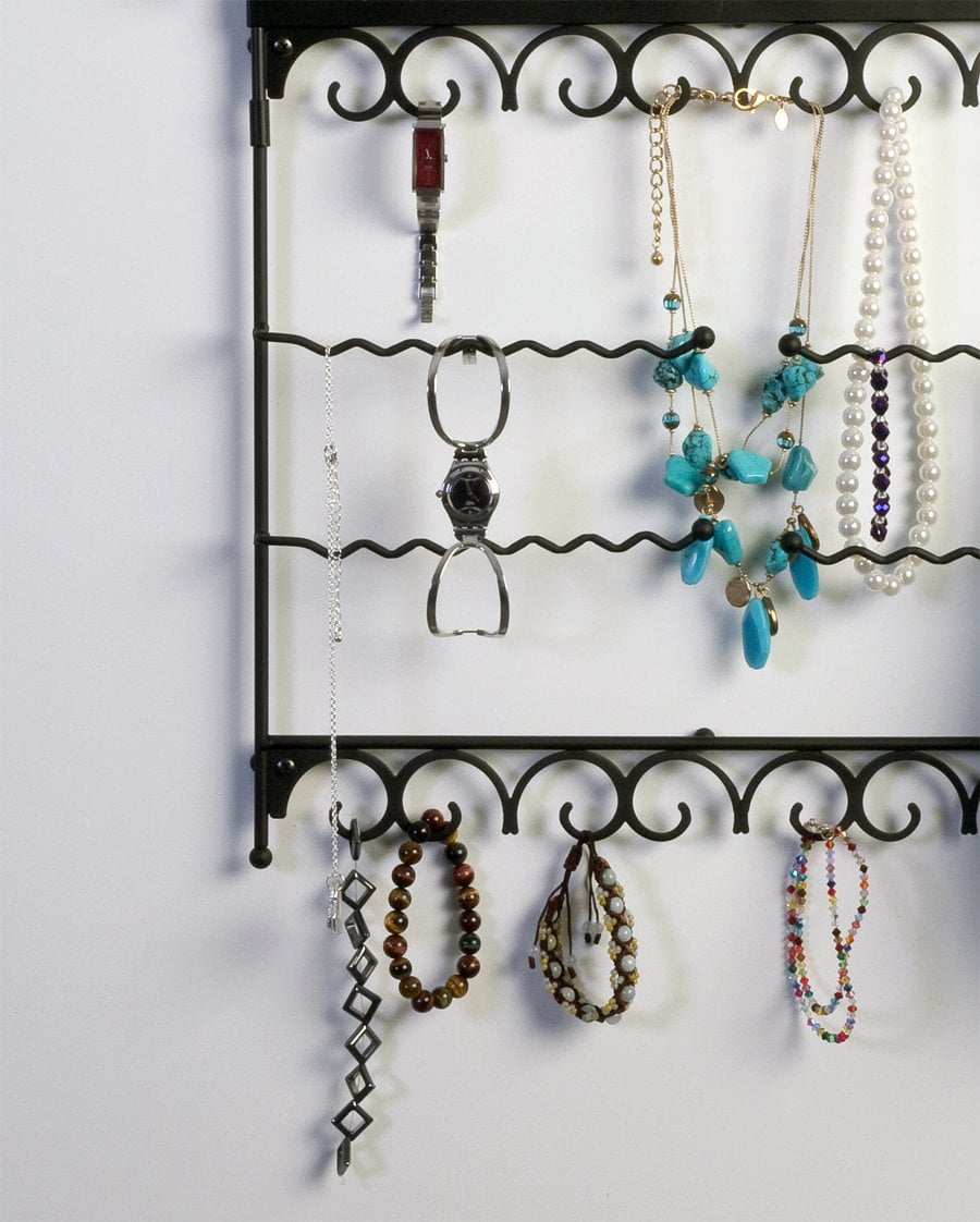 Mango Steam Metal Slim Profile Wall Mounted Jewelry & Earring Organizer,  Black 
