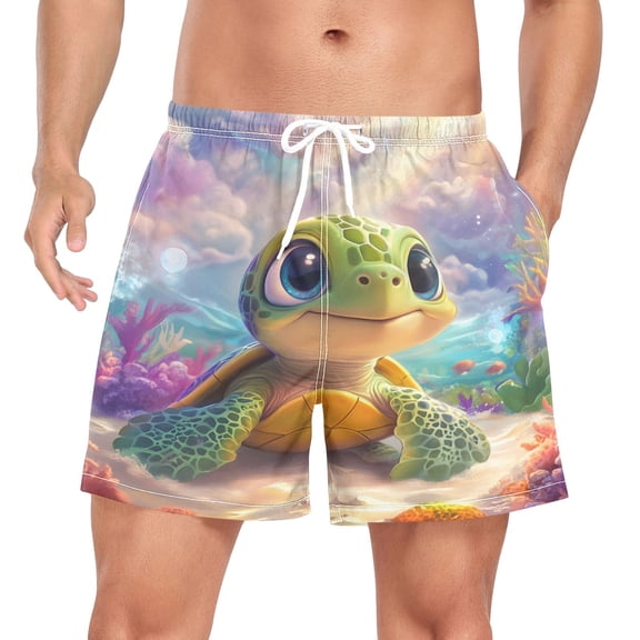 joogoo Men's Sea Turtles Sunshine Swim Trunks with Liner Pocket Beach Shorts Large