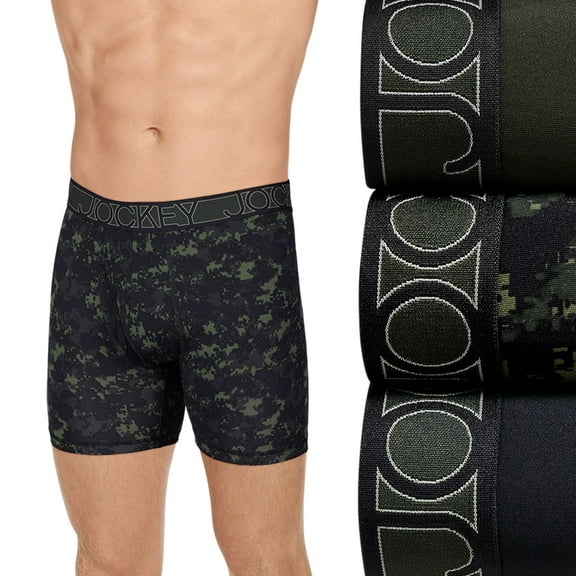 Men's Jockey 3-Pack Active Microfiber 5" Boxer Briefs Color: Camo Green Black Size: XL