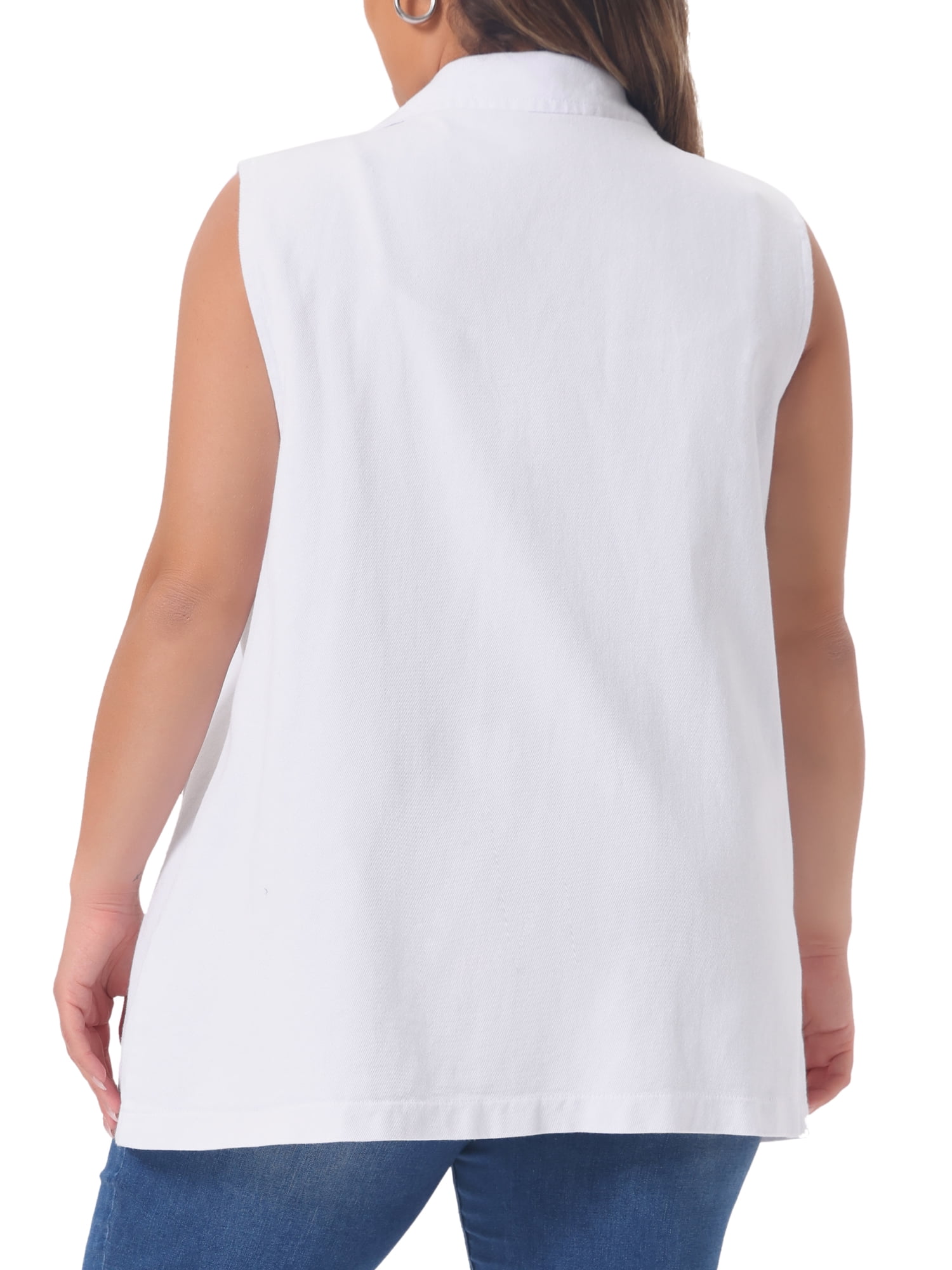 DARING DIVA Women's Plus Size Dressy Sleeveless Long Jean Jacket 3X White