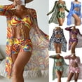 thumbnail image 2 of Jacenvly 2024 Womens Hawaiian 3 Piece Set Fashion Long Sleeve Swimsuit Floral with Cover up Surfing Swimwear Comfortable Ladies Women'S Swimwear Bathing Suit for Women Beachwear Purple, 2 of 10