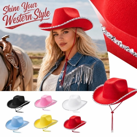 IAJDKMEK Adult Western Cowboy Hat with Curled Brim, Cowboy Hat with Trim for Outdoor and Party Wear for Men Women