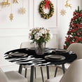 thumbnail image 6 of Round Tablecloth Nautical Coastal Elastic Edge Fitted Ocean Coral Print Plastic Table Cover,Waterproof Oil Proof for Dinner,Outdoor, Picnic, 36" - 44"&nbsp; DIA Tables Black White, 6 of 9
