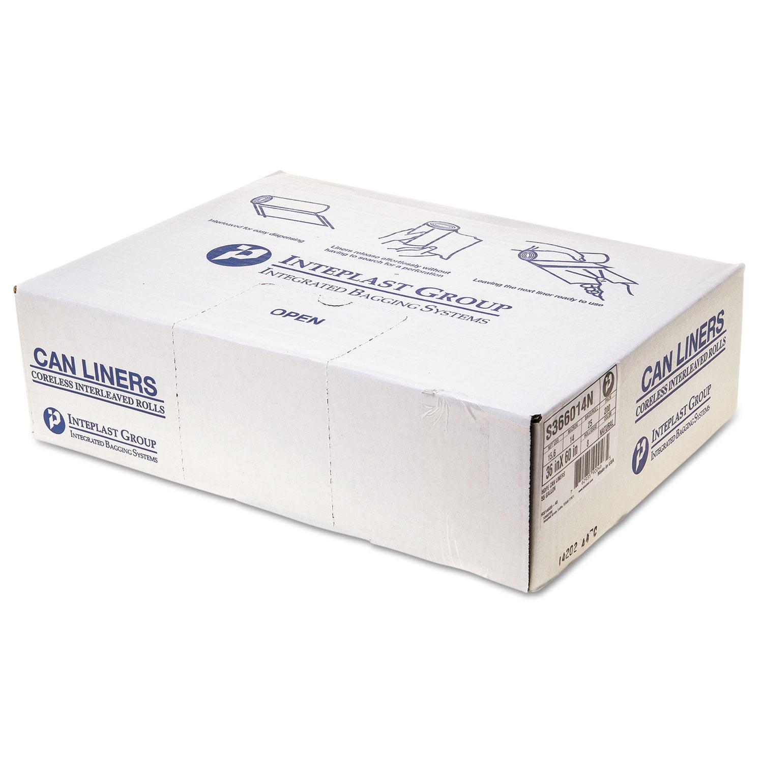 Inteplast Group High-density Interleaved Commercial Can Liners, 55 Gal, 14 Microns, 36" X 60", Clear, 200/carton