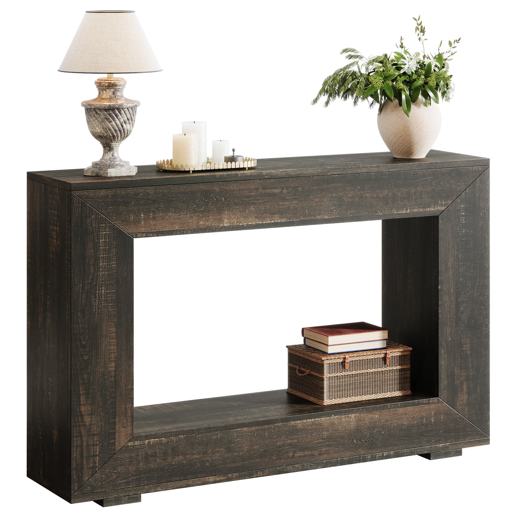 Fnova Farmhouse Console Table for Entryway, 47.2" Long Narrow Wood Entryway Table, Easy Assembly, Dark Gray