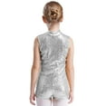 thumbnail image 4 of iiniim Kids Girls Sequins Sleeveless Short Jumpsuit Ballet Dance Biketard Gymnastics Leotard Unitard Silver 8, 4 of 6