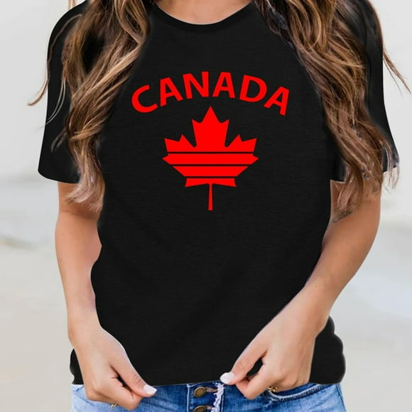 WILLBEST Cotton T Shirts Women Womens Canada Shirts Canada Day Flag Short Sleeve Maple Leaf Tee Top