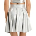 thumbnail image 3 of iixpin Women Shiny Metallic Skater Flared Skirts Holographic High Waist Pleated Skirts Dancewear Silver B M, 3 of 7