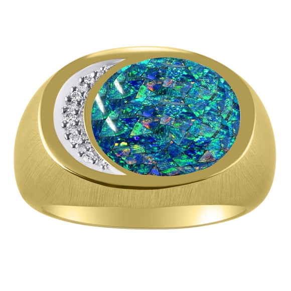 RYLOS Mens Rings Gold Plated Silver Designer Ring With Diamonds and Mosaic Opal Rings For Men Men's Rings Silver Rings Sizes 8,9,10,11,12,13 Mens Jewelry