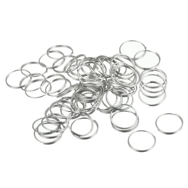 Unique Bargains Double Loops Split Rings, 14mm Small Round Key Ring Parts, Silver Tone 64Pack