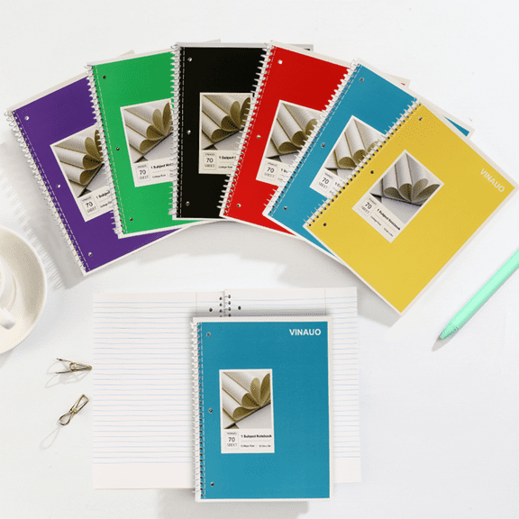 Spiral Notebook, 1 Subject Notebook College Ruled, 70 Sheets, 8" x 10-1/2", 3 Hole Punched,Spiral Lined Notebooks,6 Pack