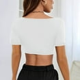 thumbnail image 4 of ZZwxWA Short Sleeve Square Neck Crop Top for Women Soft Workout Shirt Going Out Tops Sexy Slim Fitted Casual Base Layer, 4 of 4