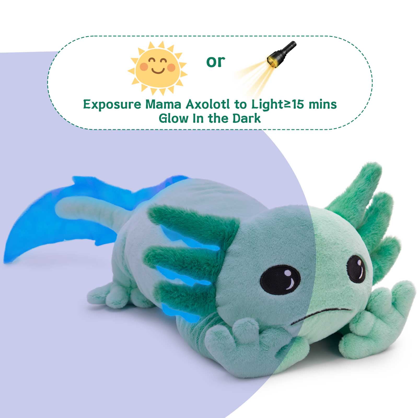 MaoGoLan 31.89" Giant Glow in the Dark Axolotl Stuffed Animals with 4 Babies Inside Large Axolotl Plush Toy