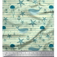 thumbnail image 1 of Soimoi Yellow Cotton Voile Fabric Whale & Starfish Ocean Printed Fabric 1 Yard 58 Inch Wide, 1 of 3