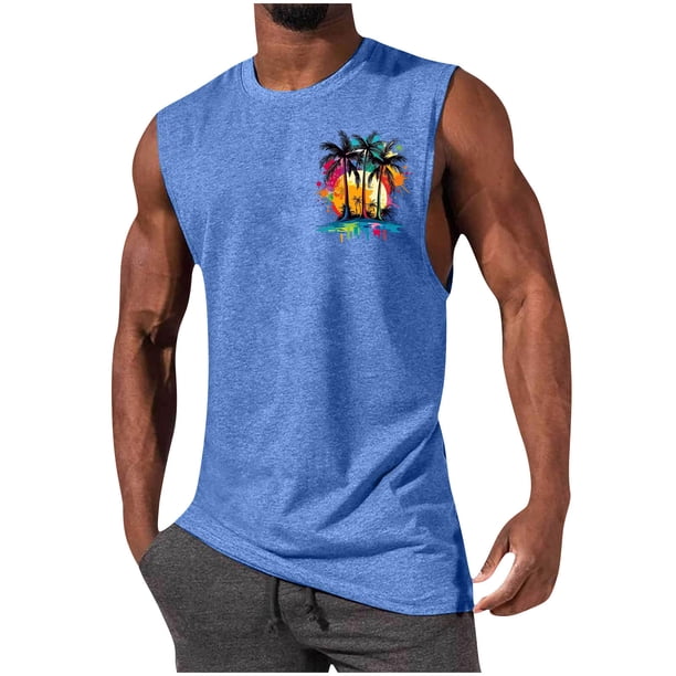 Camiseta Deportiva Suelta sin Mangas de Cuello Redondo de la Moda Casual de los Hombres para la Primavera Y el Verano
