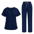thumbnail image 2 of Straight Leg Jogger Scrub Set Womens Stretch V-Neck Scrub Top & Cargo Pant Medical Uniform Dark Blue L, 2 of 7