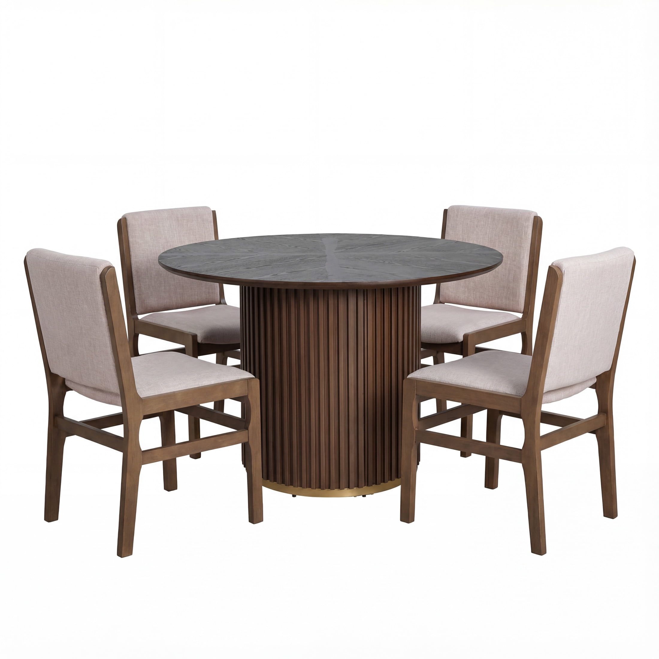 Christopher Knight Home 5-Piece Modern Round Pedestal Dining Table with Upholstered Chairs, Walnut