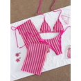 thumbnail image 3 of Conjunto De Bikini Rayado Rosa Fucsia Con Pantalón Ancho Para Verano, 3 of 30