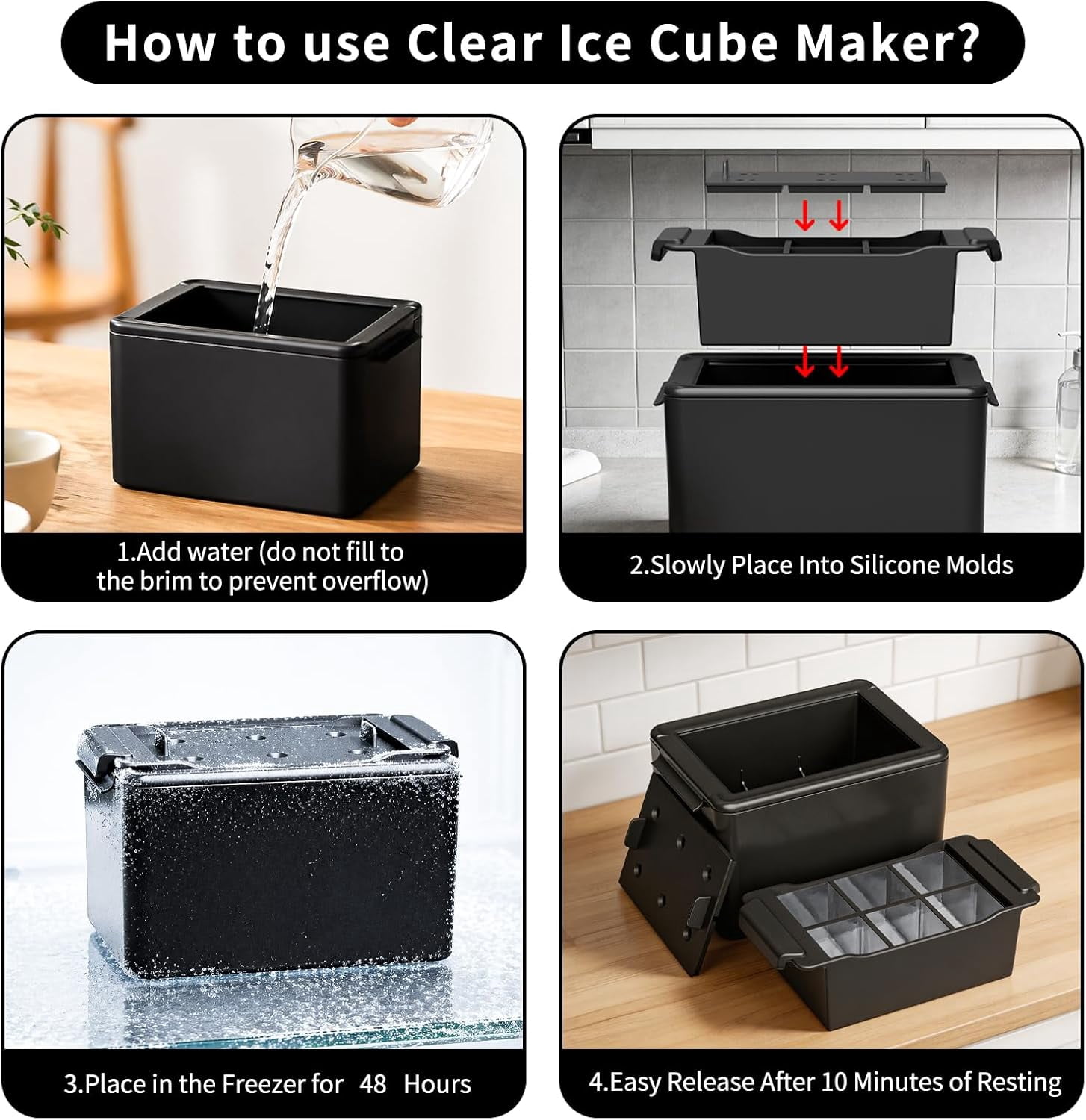 Clear Ice Cube Maker,6 Cavity Square Ice Cube Mold for Whiskey,1.9 * 2.1 Inch Clear Ice Maker,Idea Gifts for Boyfriend Boss Men who Have Everything