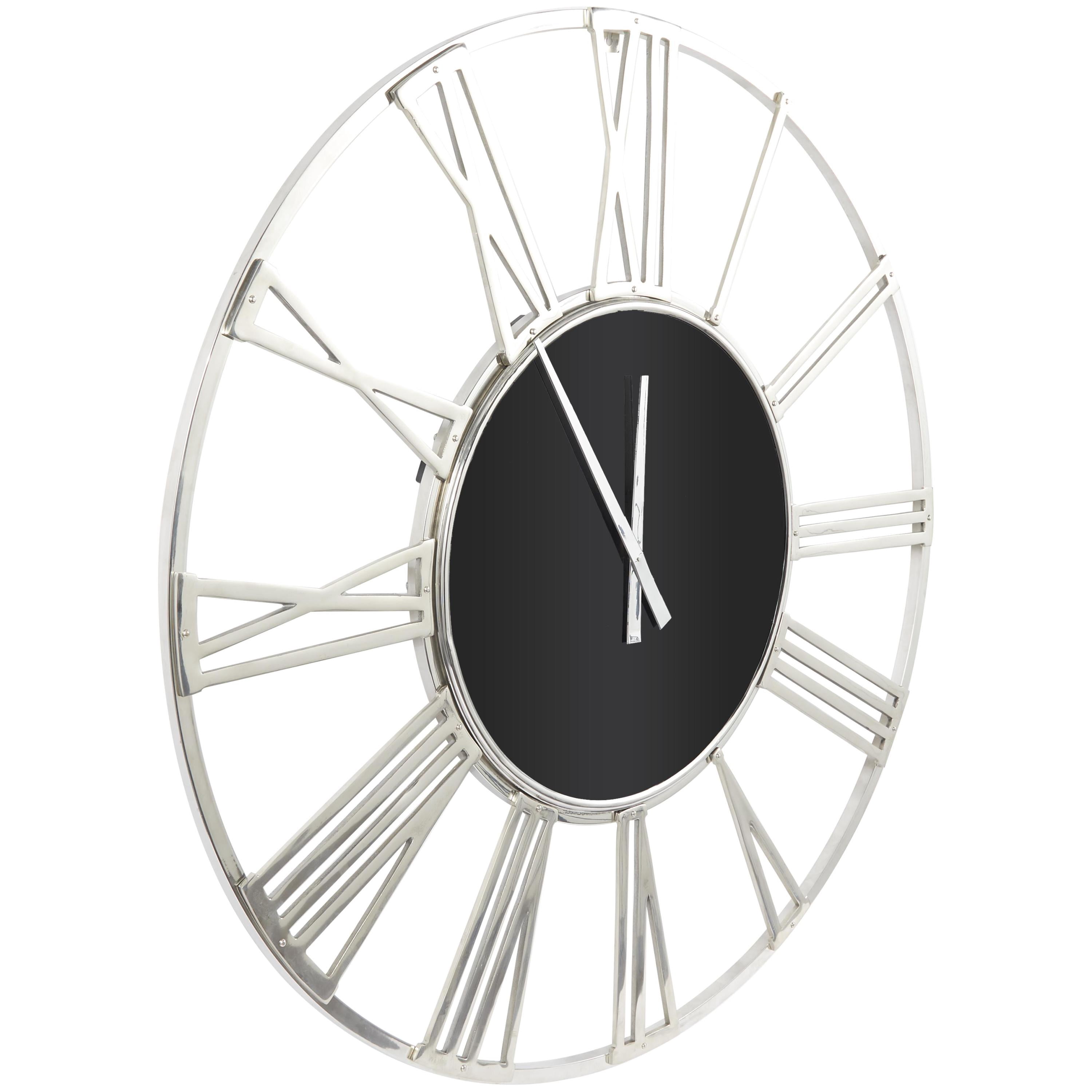 DecMode 50" Silver Aluminum Metal Geometric Open Frame Wall Clock with Black Glass Center