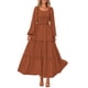 thumbnail image 1 of Vestido largo PRETTYGARDEN para mujer, estampado primaveral, marrón, XS, 1 of 9