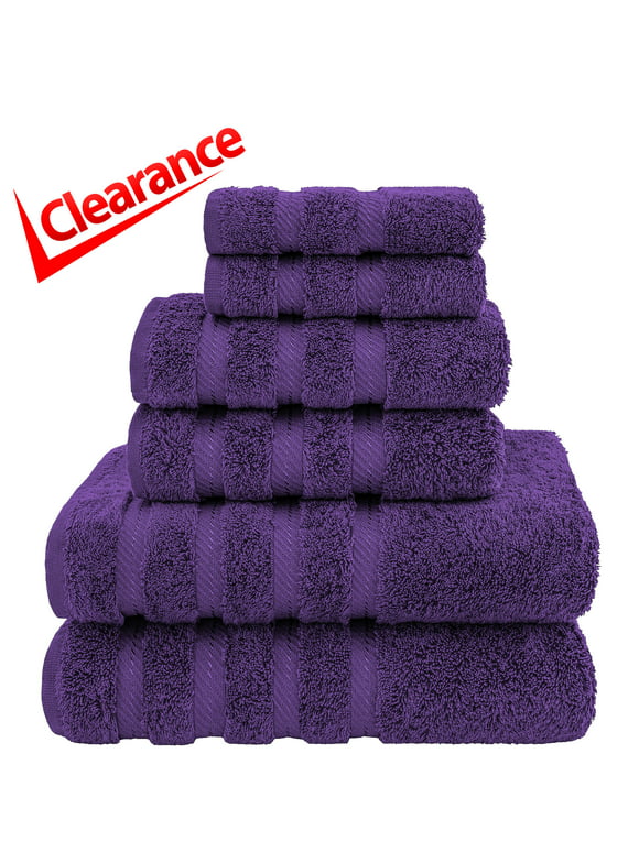 American Soft Linen Purple Towel Set 100% Turkish Cotton Towels for Bathroom 6 Piece