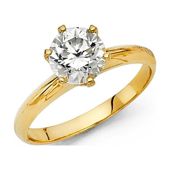 Round CZ Solitaire Engagement Ring 14k Yellow Gold Bridal Single Stone CZ Ring Anniversary Band Size 7