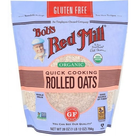 Bob's Red Mill Organic Rolled Oats Gluten Free Quick Cooking 28 oz pack of 3
