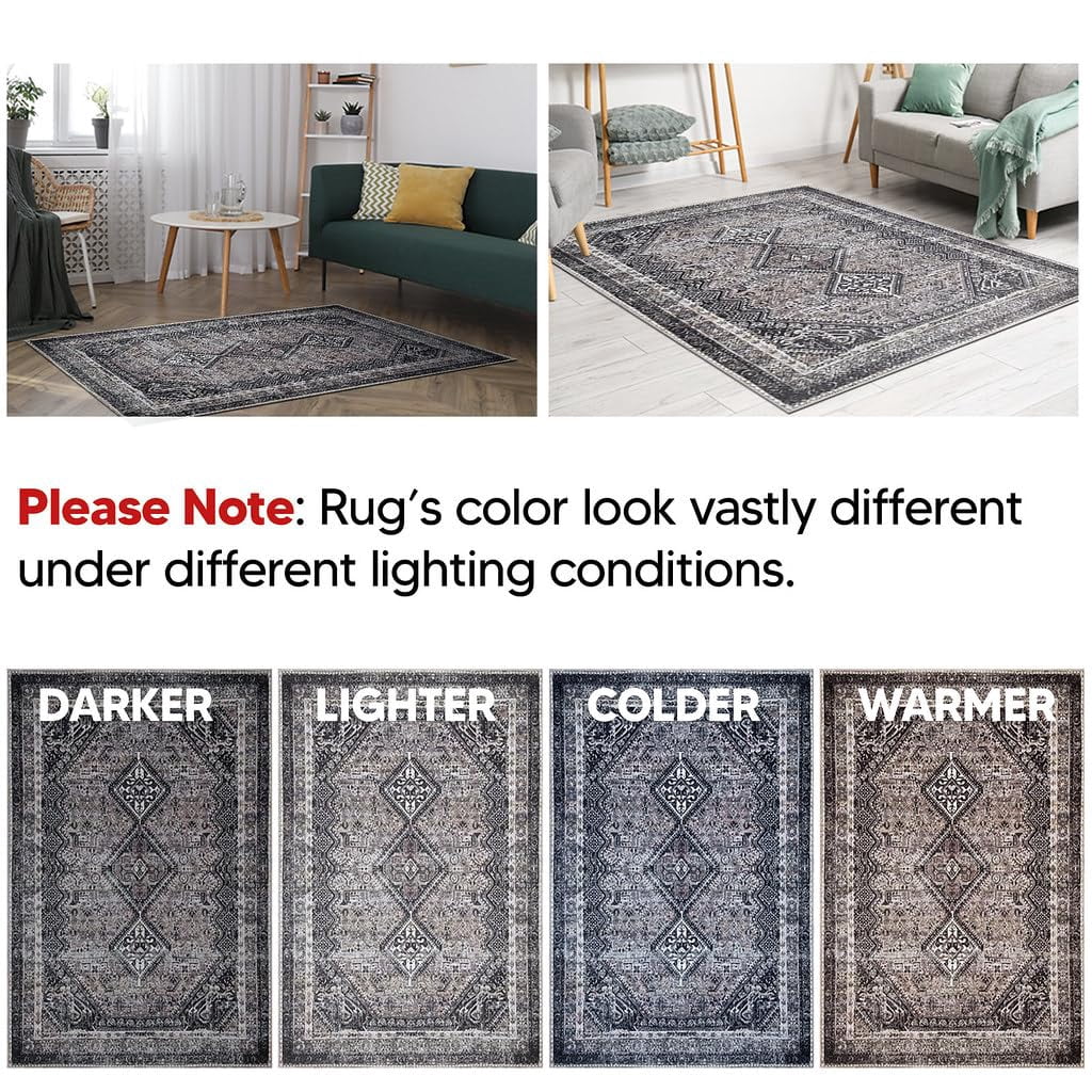 Keen Home Design Machine Washable Area Rugs with Non-slip Backing, Ideal for Hallway, Living Room, Bedroom, Kitchen and Laundry Room, Vintage Moroccan and Low Pile Rug - ( 6' x 9' )