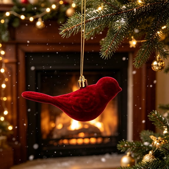 Ltvvegg 5" Bird Shaped Christmas Ornaments, Velvet Christmas Tree Decorations Hanging Christmas Ornament for Xmas Tree Pendant, Red