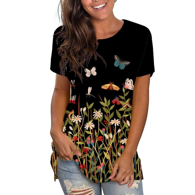 Pompotops Hauts Numériques Imprimé Météore pour Femmes T-Shirts Décontractés Col Rond T-Shirts Graphiques Manches Courtes Mode Été pour Femmes