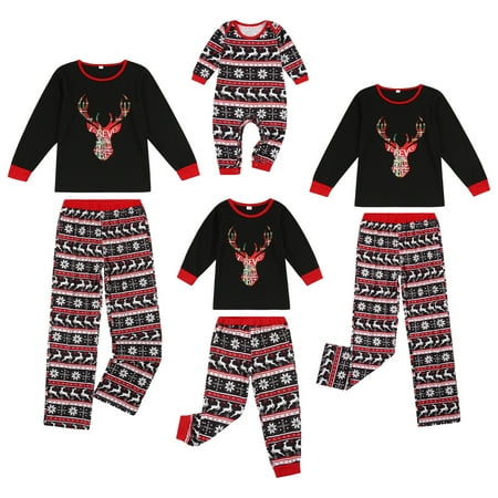 

Family Matching Pajamas Christmas Elk Print Top and Plaid Pants Jammies Sleepwear for Adults and Kids Holiday Pjs Set